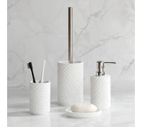 TEMU Juego de baño de piedra natural blanca de piezas que una botella de loción, un soporte para cepillos de dientes, un jabonero y un cepillo de baño, como regalo de Navidad.