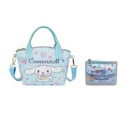 TEMU Juego de bolso Cinnamoroll, mini bolso tote bandolera azul con tarjetero y , adorable bolso de con temática de Sanrio para , adolescentes y uso diario