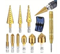 TEMU Juego de brocas que taladro de , punzón central, broca para madera de , herramienta de chaflán de hojas y broca para tapones