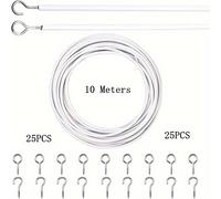 TEMU Juego de cable de cortina metálico de estilo con 50 ganchos - 33 pies de cable de cortina flexible para colgar cortinas, no necesita energía, múltiples