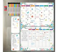 TEMU Juego de Calendario Magnético de Borrado - 4 piezas con Planificadores Mensuales, Semanales y Diarios para la Organización de Nevera y Pared, 8 Marcadores y Borrador