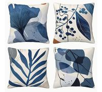 TEMU Juego de cojines con un diseño en azules y blancos, que presentan como follaje y de frutas. La estética hacia el contemporáneo y un natural, ideal para una decoración del hogar.