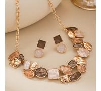 TEMU Juego de Collar y Aretes de Figuras Geométricas en Esmalte de Aleación de , Accesorios Boho para Mujer - Regalo Ideal para , Fiestas o Graduaciones