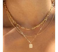 TEMU Juego de Collares con Clip de Papel Moderno 3pcs/set - Cadena Cuadrada con Colgante Rectangular Incrustado de Circonita Sintética para Mujer