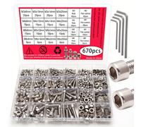 TEMU Juego de combinación de tornillos y pernos Allen de acero inoxidable de 670 piezas - M3, M4, M5, M6 con cabeza hexagonal - llave de fregona