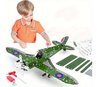 TEMU Juego de Construcción de Avión - Bloques de Construcción de Metal de Aleación, Juguete Educativo de Rompecabezas para Niños, Verde - Regalo Ideal para Mejorar las Habilidades de de los Jóvenes