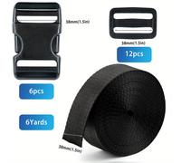 TEMU Juego de Correas y Hebillas: 6 Yardas de Cinta de Nylon, 6pcs Hebilla de Lateral, 12pcs Deslizadores Tri-Glide, Hebilla Ajustable Resistente con Clip Plástico para Reemplazo Rápido