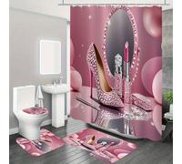 TEMU Juego de cortina de ducha para con diseño de rosa, 1 pieza/4 piezas, juego de cortinas de baño para hotel con 12 ganchos, alfombra de baño, de inodoro y alfombrilla de U, accesorios para de baño