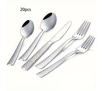 TEMU Juego de Cubiertos de Acero Inoxidable Premium de 20 Piezas para 4, con Mango de Cuadrado Especial, Duradero para Hogar, Restaurante, Cocina, Tenedor, , Cuchara, para Lavavajillas