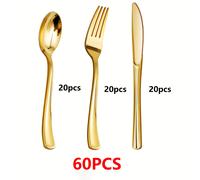 TEMU Juego de Cubiertos Dorados de 60 Piezas, Plástico Lavable y , ¡ para Fiestas y Uso Diario!