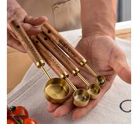 TEMU Juego de cucharas medidoras de 4 piezas, mango de madera, tazas y cucharas medidoras de acero inoxidable, herramientas para hornear, para barman de café, adicionales de cocina