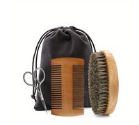 TEMU Juego de cuidado de barba para hombres: cepillo de cerdas, peine, tijeras de metal - mantén el facial y liso - herramienta para alisar y dar forma a la barba