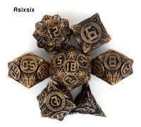 TEMU Juego de Dados Metálicos de 7 Piezas, Diseño Intrincado de Rueda Circular Amarilla, Formas Poliédricas Sólidas para Juegos , Tableros y Cartas - Artesanía y Detallada