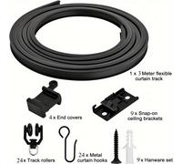 TEMU Juego de de Cortina Negro Flexible - 1/2/3/4/5m, Kit de Montaje Fácil en Techo para Cortinas, Cortinas de Ducha y Divisor de Habitación, Ganchos para Cortinas
