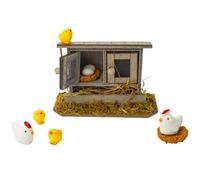 TEMU Juego de Decoración para Jardín Miniatura Retro: 1 Gallinero + 2 Nidos de Gallinas + 3 Pollitos + 2 Gallinas + 2 Huevos Blancos + 1 Marrón, Set de Paisaje DIY (11 Piezas)