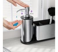 TEMU Juego de Dispensador de Jabón para Cocina - Tres en Uno, Dispensador de Lavavajillas de Acero Inoxidable con Soporte para Esponja, Cepillo y Organizador de Fregadero