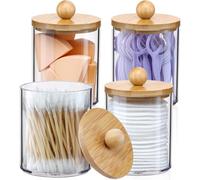 TEMU Juego de Dispensadores para Cuentas con Tapas de Bambú y Tarros de Plástico para Organizador de Maquillaje - Accesorios de Baño para Hisopos, Discos, e Hilo Dental (Paquete de 2/3/4)