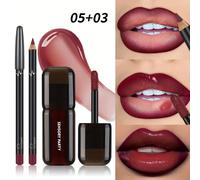TEMU Juego de Gloss Labial Hidratante y Delineador Pudaier - Ideal para estilos de maquillaje, se aplica solo o en capas, el delineador , es resistente y corroe