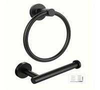 TEMU Juego de Herrajes para Baño en Negro Mate Moderno - Barra para Toallas y Portarrollos de Papel Higiénico, Acero Inoxidable 304