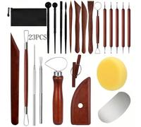 TEMU Juego de Herramientas Cerámicas y Madera de 23 Piezas - Kit de Escultura en Arcilla Artesanal con Accesorios para Tallar, Pulir y Detallado para Manualidades DIY