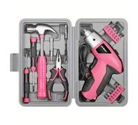 TEMU Juego de herramientas eléctricas de tornillo rosa, pequeño y portátil, herramientas básicas de reparación para uso doméstico, 3,6V, recargable, sin cable, de herramientas de taladro para regalo.
