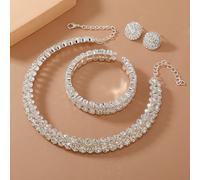 TEMU Juego de Joyería con Aros y Pulseras de Estrás Estilo Callejero para Mujeres, Ideal para Uso Diario o Fiestas - 4 Piezas