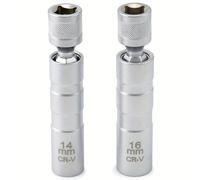 TEMU Juego de llave de socket para bujías de acero cromado ASDTODW, 14mm 16mm, socket giratorio de con punta magnética, accionamiento de 3/8", para extracción fácil