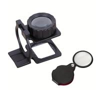 TEMU Juego de Lupa Plegable Pequeña para Escritorio + Mini Lupa (2 Piezas), 10X Lupa Metálica con Soporte, Lente Portátil Plegable para Textil, Tela, Monedas y Sellos, Medición y Óptica (Sin Batería)