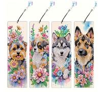 TEMU Juego de Marcadores de Pintura Diamante 2D DIY - 4 Diseños Adorables de Perros con Cristales Brillantes, Kit para Principiantes, Ideal para Hogar, Oficina y , Manual
