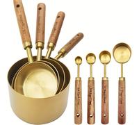 TEMU Juego de Medición de Acero Inoxidable con de Madera, 8 Piezas en Dorado, Tazas y Cucharas de Medición, y Hornear