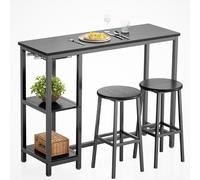 TEMU Juego de Mesa de 2 Taburetes | Construcción en Metal | 120 x 40 x 91.5 cm | 2 Estantes y 2 Portavasos | Diseño Negro/Retro