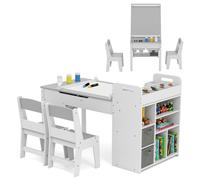 TEMU Juego de Mesa y Sillas para Niños con Rollo de Papel, Escritorio de Actividades con Panel de Dibujar, Estantes de Almacenaje, Cajas y Organizador para Dibujo, Estudio ()