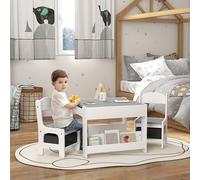 TEMU Juego de Mesa y Sillas para Niños HOMCOM de 3 Piezas con Tablero Reversible Negro, Cesta de Almacenamiento y Estantes