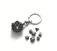 TEMU Juego de mini dados poliédricos de metal para , que 7 piezas, entre un pequeño D20 hueco y un llavero, con forma de , para juegos de , recomendado para mayores de 14 años
