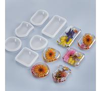 TEMU Juego de moldes de silicona para colgantes de llavero de 12 piezas - Moldes de resina epoxi de cristal para piezas decorativas redondas y rectangulares, colgantes de collar de flores en