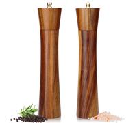 TEMU Juego de molinillo de pimienta manual de 10 pulgadas | de cerámica de madera de acacia, grosor ajustable, pimienta recién molida, , molinillo de condimentos de semillas de negro