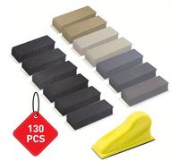 TEMU Juego de papel de microfino húmedo y de 130 piezas, bloques de arena, combinaciones de tamaños de granos de 60 ,000, adecuado para artesanías de madera, espacios pequeños y superficies metálicas.