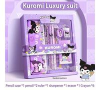 TEMU Juego de Papelería Sanrio 6/12pcs Kuromi Cinnamoroll My Melody Lápices de Borrar Reglas Suministros Escolares para Regalos de Papelería de Estudio