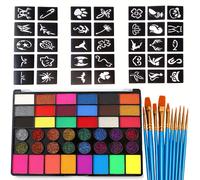 TEMU Juego de pintura corporal de base de 42 colores - Pintura facial con plantilla de estampado hueco pinceles, adecuado para Halloween, disfraces de Navidad, y fiestas de maquillaje.