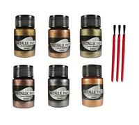 TEMU Juego de Pintura Metálica Acrílica en 6 Colores, Ideal para Artistas Profesionales y Principiantes, Para , Lienzos, Madera, Tela, Cuero y Vidrio, No Desvanece el Color, 20 ml/Botella