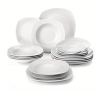 TEMU Juego de platos de 18 piezas con 6 platos de cena/ de sopa/ de postre, juego de vajilla de porcelana blanca para 6