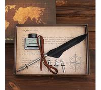 TEMU Juego de Pluma Estilográfica Plumero - Regalo para y Año , de Tinta con Punta Inclinada y Sello de Cera Grabado de Plumas