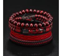 TEMU Juego de pulsera de cuero PU de estilo motivo de y cuenta, accesorios de envoltura tejida a , colección de 4 piezas y negra