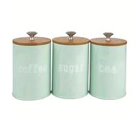 TEMU Juego de Recipientes para Café, y Té de Metal Sólido Estilo Vintage - Conjunto de Contenedores Hermosos y Herméticos para Almacenamiento de Comida con Tapas de Bambú