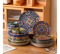 TEMU Juego de regalo de 24 piezas, juegos de vajilla , juego de platos con de cena, de postre, de pasta y de cereal, vajilla boho colorida para 6 , regalo para mudarse, regalos de vacaciones para y .