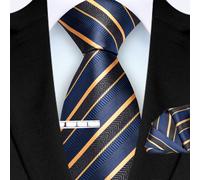 TEMU Juego de RICNAIS para hombre con corbata a rayas, pañuelo cuadrado y pasador de corbata de 8 cm de calidad, conjunto y elegante para empresariales