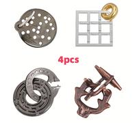 TEMU Juego de rompecabezas para adultos de 4 piezas, de inteligencia, rompecabezas de metal más difíciles, juego de desbloqueo, regalo para vacaciones (peleas, , el tutorial de video en casa)