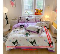 TEMU Juego de Ropa de Cama Kuromi Sanrio Hello Kitty My Melody Cinnamoroll Kuromi 3 piezas con para Edredón y Dos Fundas de Almohada con Estampado de Dibujos Animados, Adecuado para Todas