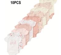 TEMU Juego de Ropa para Bebés Recién Nacidos de 10 Piezas con Estampado Triangular y Bordado "Niña del Papá" Amo a Mi Papá Adecuado para Actividades al Aire Libre, Ideal para Niñas