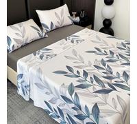 TEMU Juego de Sábanas de 3 o 4 Piezas con Estampado de Hojas, Juego de Cama y Transpirable, Sábana Encimera + Sábana Bajera Ajustable + Fundas de Almohada de Sobre